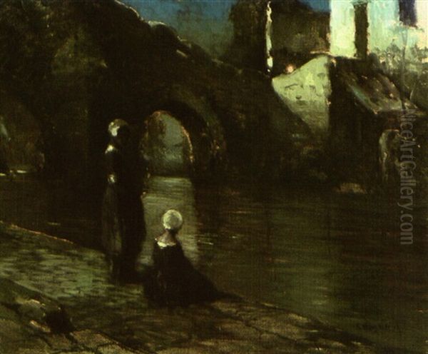 Women At Stone Bridge, Quimperle, Normandy - view 1
