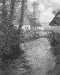 Cottages Beside The Canal by George Ames Aldrich