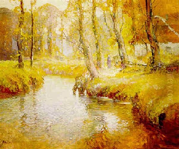 Woman Beside A Brittany Stream - view 1