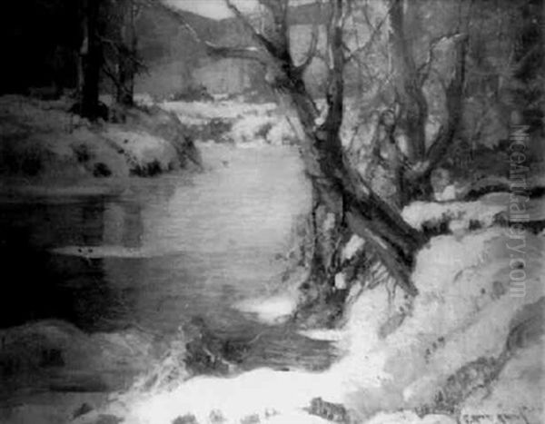 Winter River Bank With Distant Bluffs - view 1
