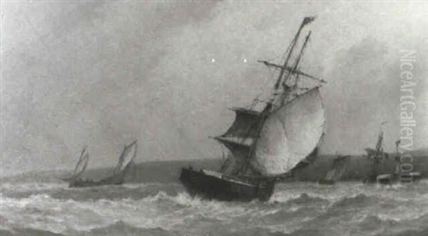 Trading Brigs, A Paddle Tug And Fishing Boats Off A Coastline - view 1