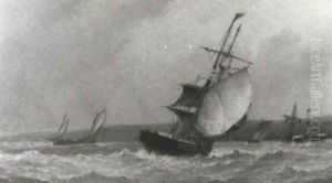 Trading Brigs, A Paddle Tug And Fishing Boats Off A         Coastline