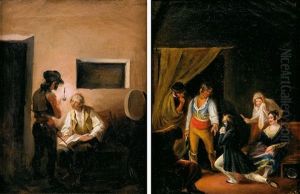 Escenas Romanticas (pair) by Leonardo Alenza Y Nieto