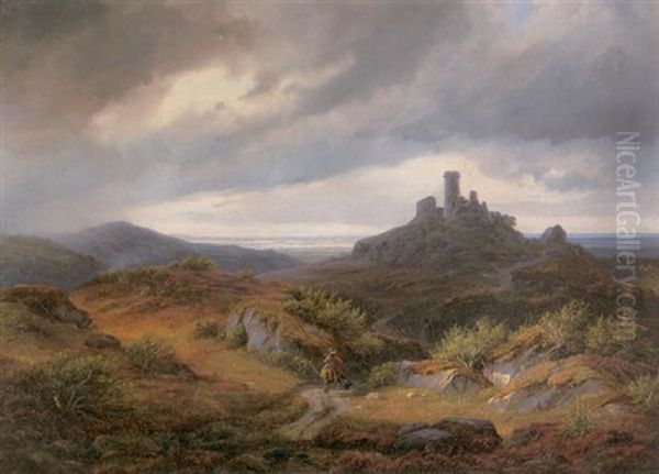 Landschaft Mit Burgruine Und Reiter Uber Der Kuste (schottland) - view 1