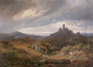 Landschaft Mit Burgruine Und Reiter Uber Der Kuste (schottland) by Rudolf Alers
