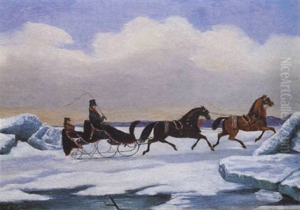 A Tandem Sleigh Crossing A Frozen River - view 1