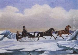 A Tandem Sleigh Crossing A Frozen River