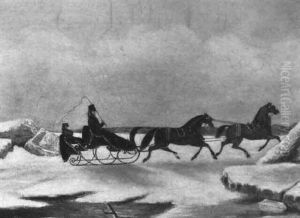 A Two-horse Sleigh Crossing A Frozen River by Evelyne Marie (Lady) Alexander