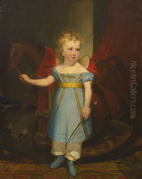 Portrait Of A Blond Curly-haired Boy With A Rocking Horse: Quincy Adams Shaw As A Boy - view 1