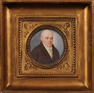 Portrait Of A Gentleman, Head And Shoulders With Close Cropped Hair And Brown Eyes Wearing A Brown Coat, Yellow Waistcoat And White Neckerchief