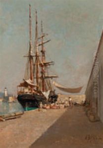 Hafen Mit Dreimaster Hafen Mit Dreimaster