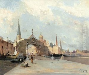 Blick Auf Eine Russische Stadt Mit Brucken Blick Auf Eine Russische Stadt Mit Brucken