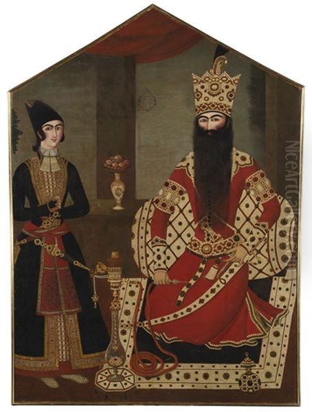Qajar Royal Portrait Of Fath'ali Shah Attended By A Prince - view 1