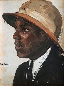 Portrait D'homme Noir De Trois Quarts Avec Chapeau Colonial Blanc by Fernand Allard L'Olivier