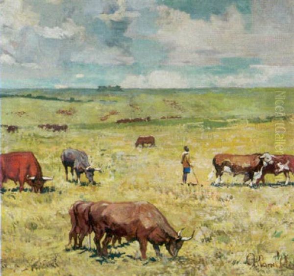 Hirte Mit Buffelherde In Der Afrikanischen Steppe - view 1