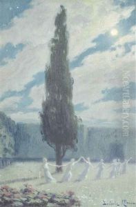 Farandoleuses: Maidens Dancing In The Moonlight by Ludovic Alleaume