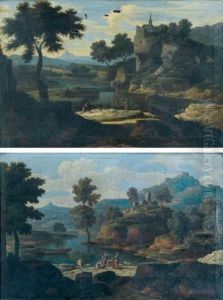 Riviere Traversant Un Paysage Classique Anime De Personnages (pair)