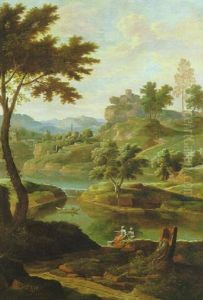 Paysage De Lacs Dans La Campagne Italienne Anime De Personnages