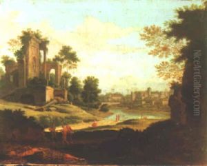 Landscape With Figures Beside Ruins, A River Beyond Landscape With Figures Beside Ruins, A River Beyond