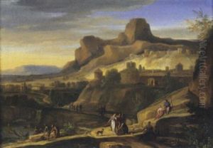 Paesaggio Classico Con Astanti In Primo Piano E Citta Immaginaria Sullo Sfondo
