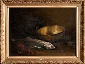 Nature Morte Aux Poissons Et Au Cuivre by Raymond Allegre