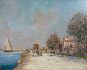 Charrette Au Bord De L'eau by Raymond Allegre