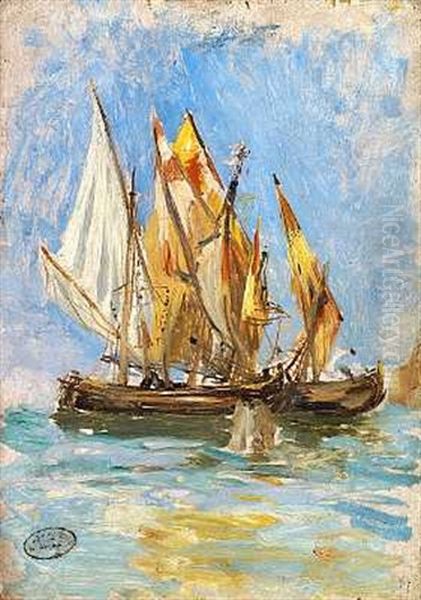 To Sejlskibe Med Spraglede Sejl (fra Venedig?) - view 1