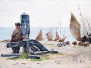 Jeune Pecheur Adosse Au Cabestan A Yport by Louis Abel-Truchet