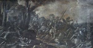 Scene De Bataille Peinte En Grisaille