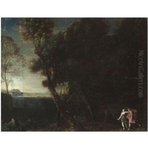 A Wooded Landscape With Two Hunters (cephalus And Procris?) by Francesco Allegrini