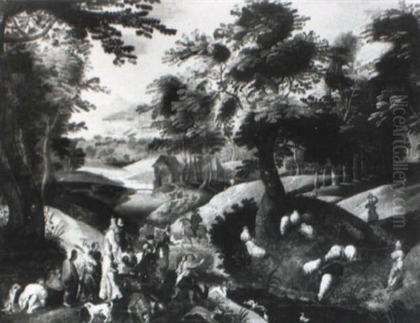 A Hunting Party Meeting On A Wooded Road - view 1