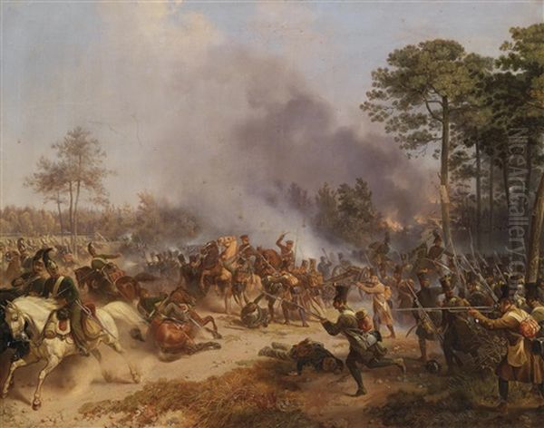 Gefecht Osterreichischer Infanterie Truppen (hilfscorps Im Dienste Napoleons) Gegen Russische Artellerie Und Dragoner 1812 - view 1