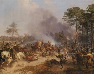 Gefecht Osterreichischer Infanterie Truppen (hilfscorps Im Dienste Napoleons) Gegen Russische Artellerie Und Dragoner 1812