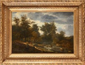 Paysage Anime A La Riviere by Hector Louis Allemand