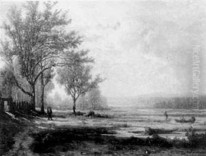 Pecheurs Sur Les Losnes Du Rhone by Hector Louis Allemand