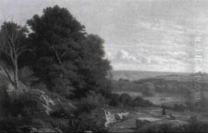 Hugellandschaft Mit Hirtenknaben Und Hund by Hector Louis Allemand