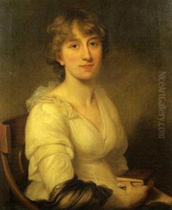 Portrait Of A Woman Seated, Wearing A White Dress And Holding A Book