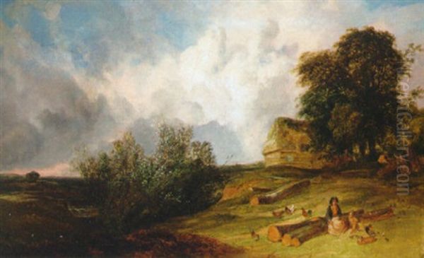 Figures Before A Barn With An Approaching Storm Beyond - view 1