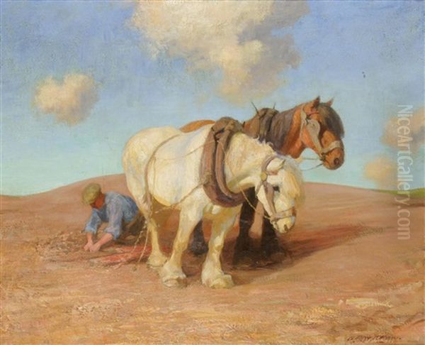 A Team Of Plough Horses With A Figure - view 1
