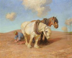 A Team Of Plough Horses With A Figure by Robert Weir Allen