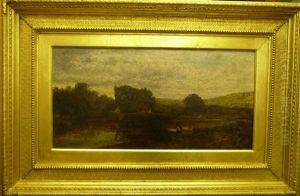 River Landscape With An Angler In The Foreground by William Herbert Allen