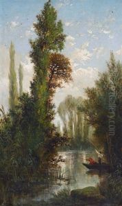 Idyllische Flusslandschaft Mit Fischern by Auguste Allonge
