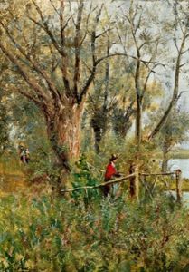 Spazierganger In Fluslandschaft by Auguste Allonge