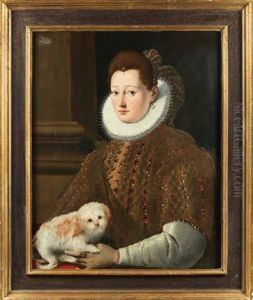 Portrait De Femme A La Collerette Et Son Chien