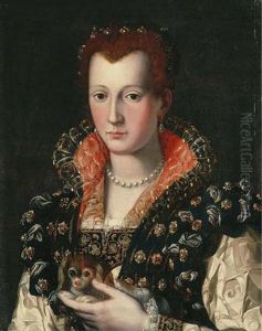 Portrait Of Eleonora Dei Medici Holding A Dog