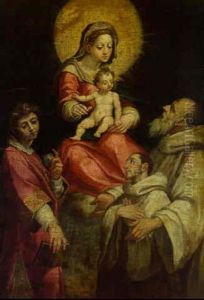 The Madonna And Child With Saint Stephen And Saint Benedict Presenting A Donor by Cristofano Allori