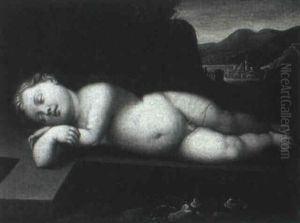 The Infant Christ Asleep On The Cross, Jerusalem Beyond by Cristofano Allori
