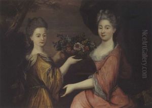 Deux Jeunes Filles Tenant Une Corbeille De Fleurs by Gilles Allou