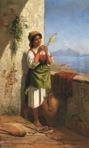 Junge Italienierin Vor Der Bucht Von Neapel by Laura Theresa Alma-Tadema