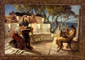 Classical Figures On A Coastal Terrace Enjoying The Music Of The Lyre by Sir Lawrence Alma-Tadema